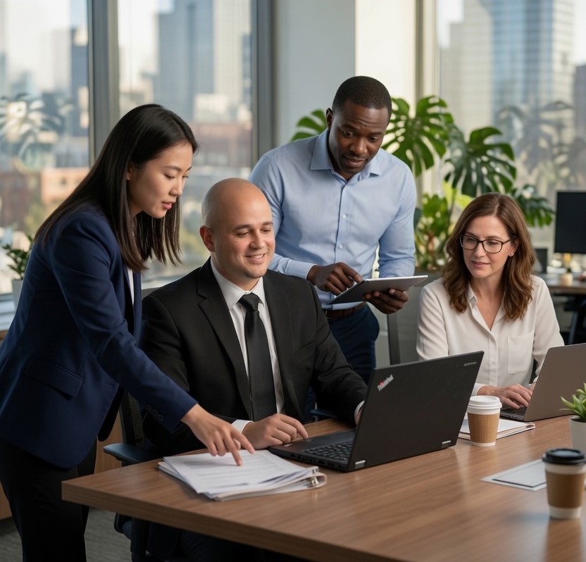 Elias working alongside leadership teams